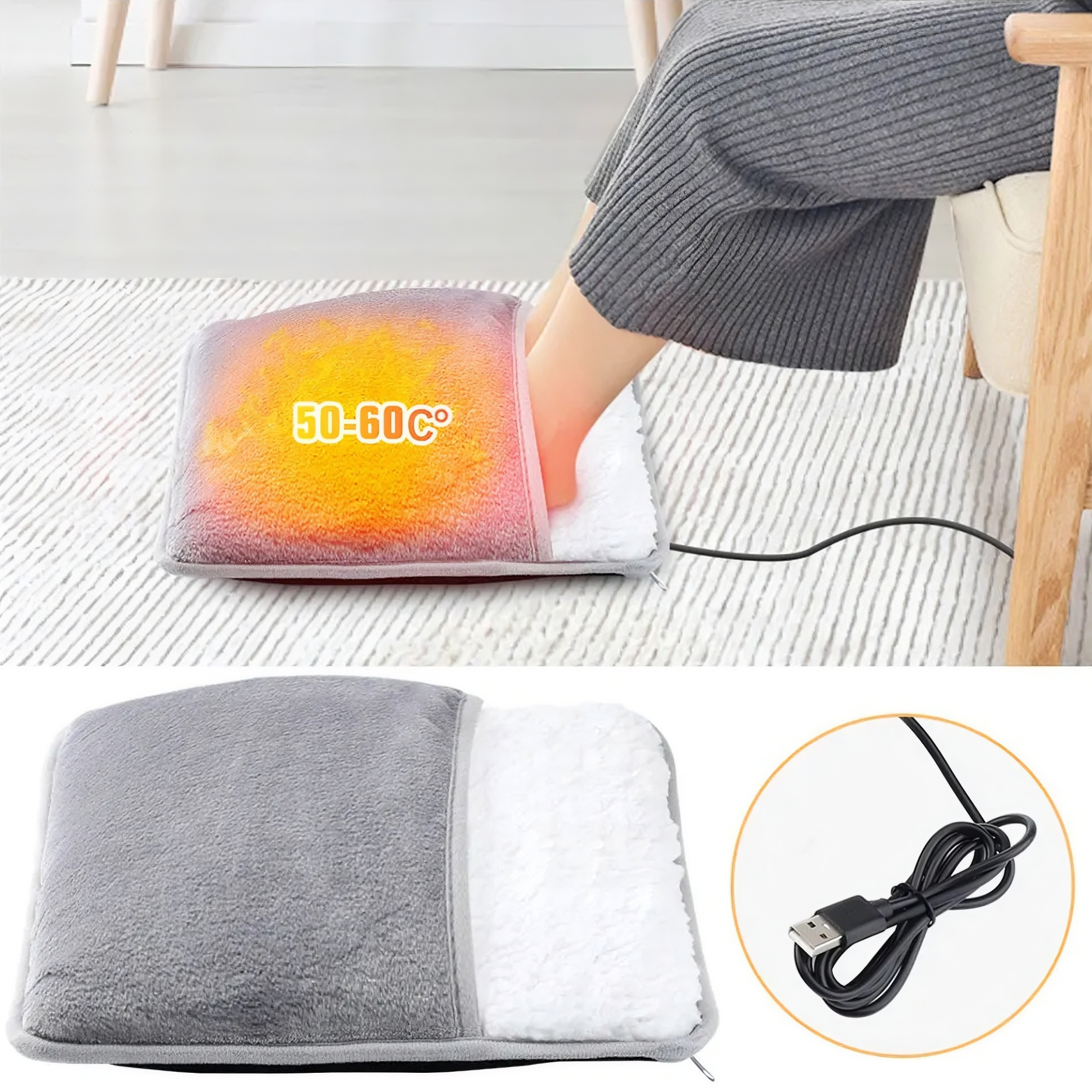 Electric Foot Warmer - USB Heated Plush Pad
