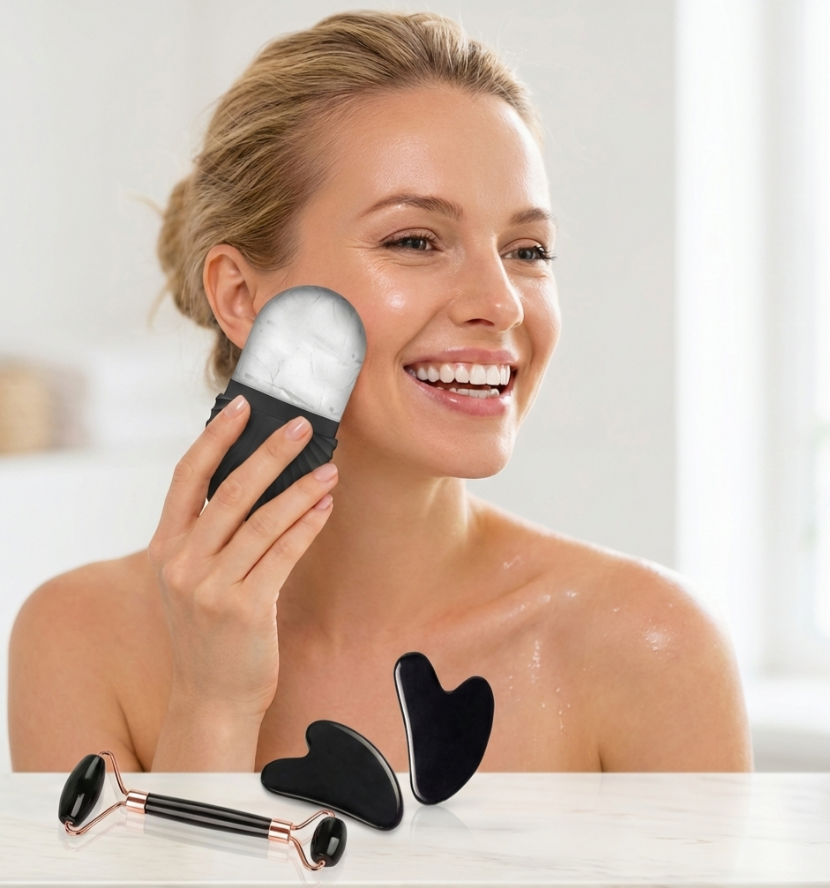 1/2/3Pcs Ice Face Roller Facial Skincare Ice Roller Set,Facial Roller Guasha Facetool Set,Face Massage Roller Lifting Contouring