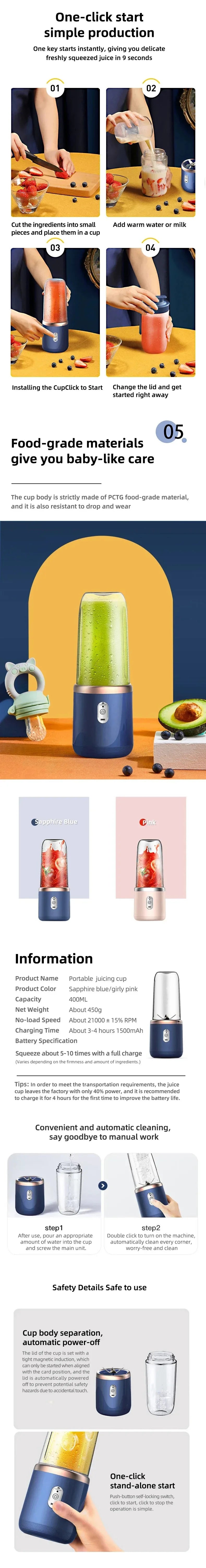 Portable USB Mini Blender – Personal Smoothie & Juice Maker